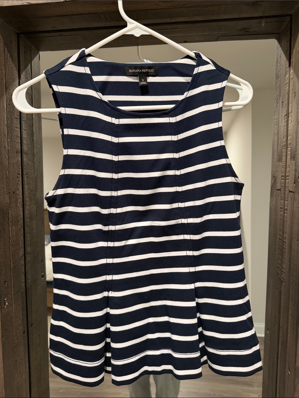 Banana Republic Navy & White Striped Sleeveless Peplum Tank